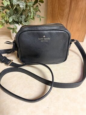 kate spade Black Pebbled Leather Camera Bag with Gold Hardware
